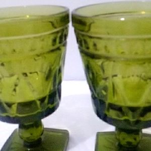 Two green glass goblets vintage